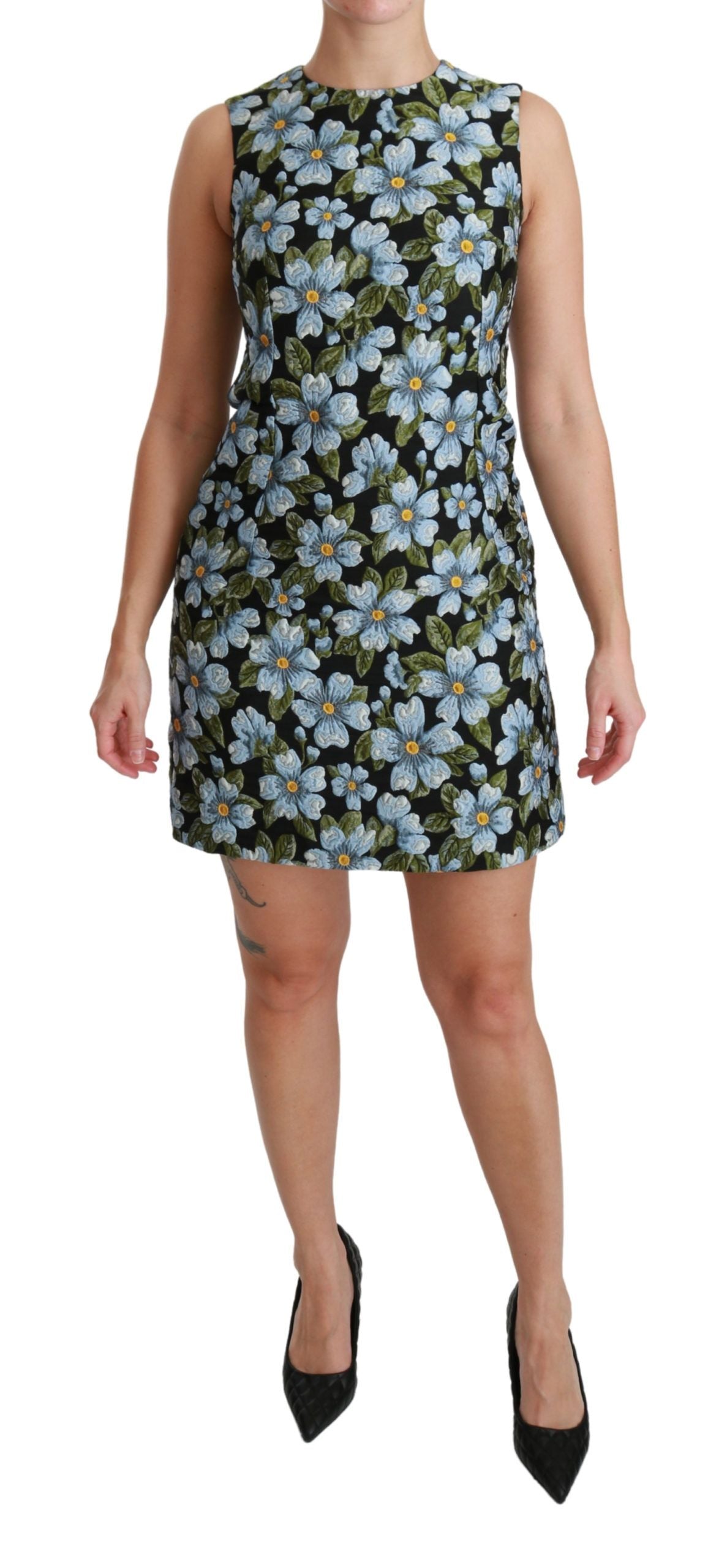 dolce and gabbana blue floral dress Dolce&Gabbana Women's Floral Satin Midi-Dress - Mazz Fiori F Celeste