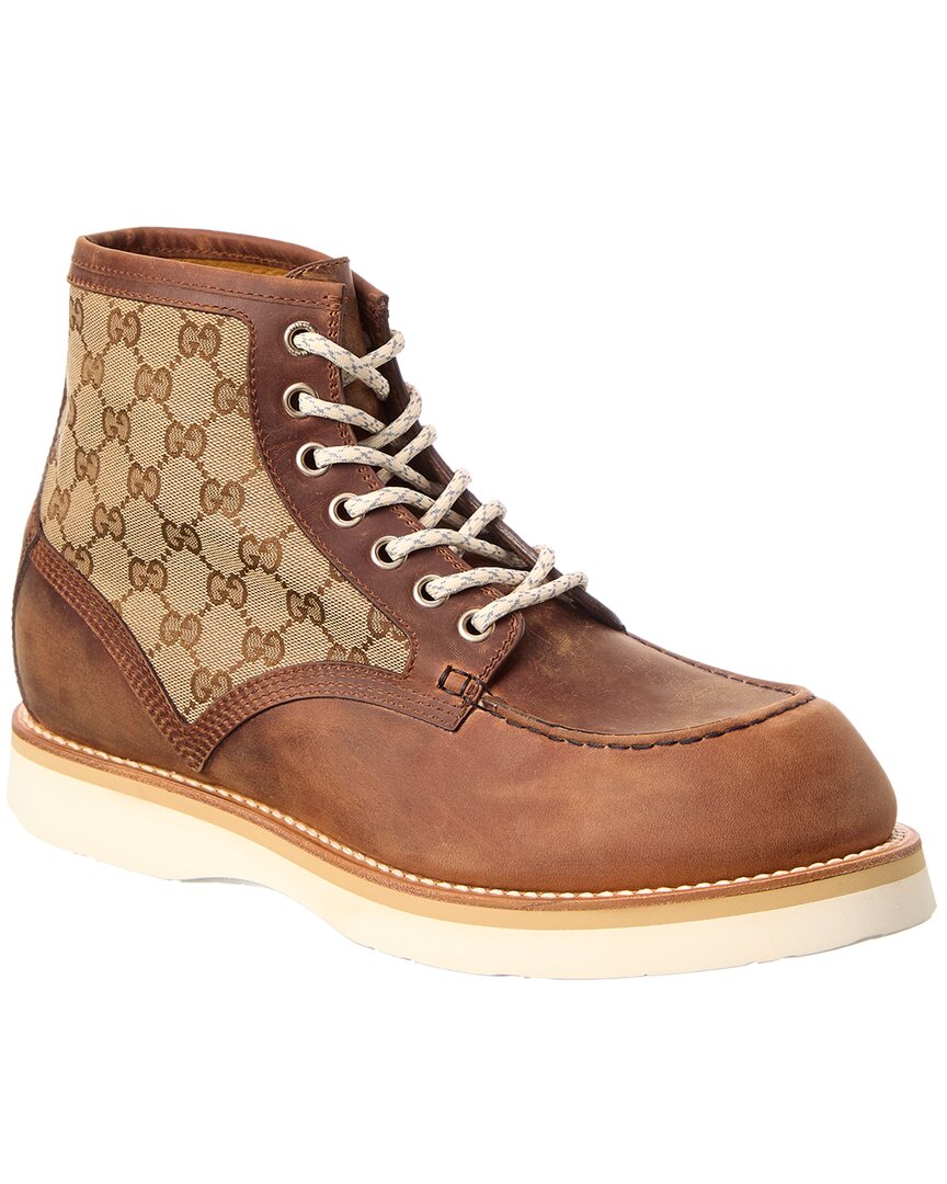 Gucci Lace-Up Gg Canvas & Leather Bootie – Bluefly