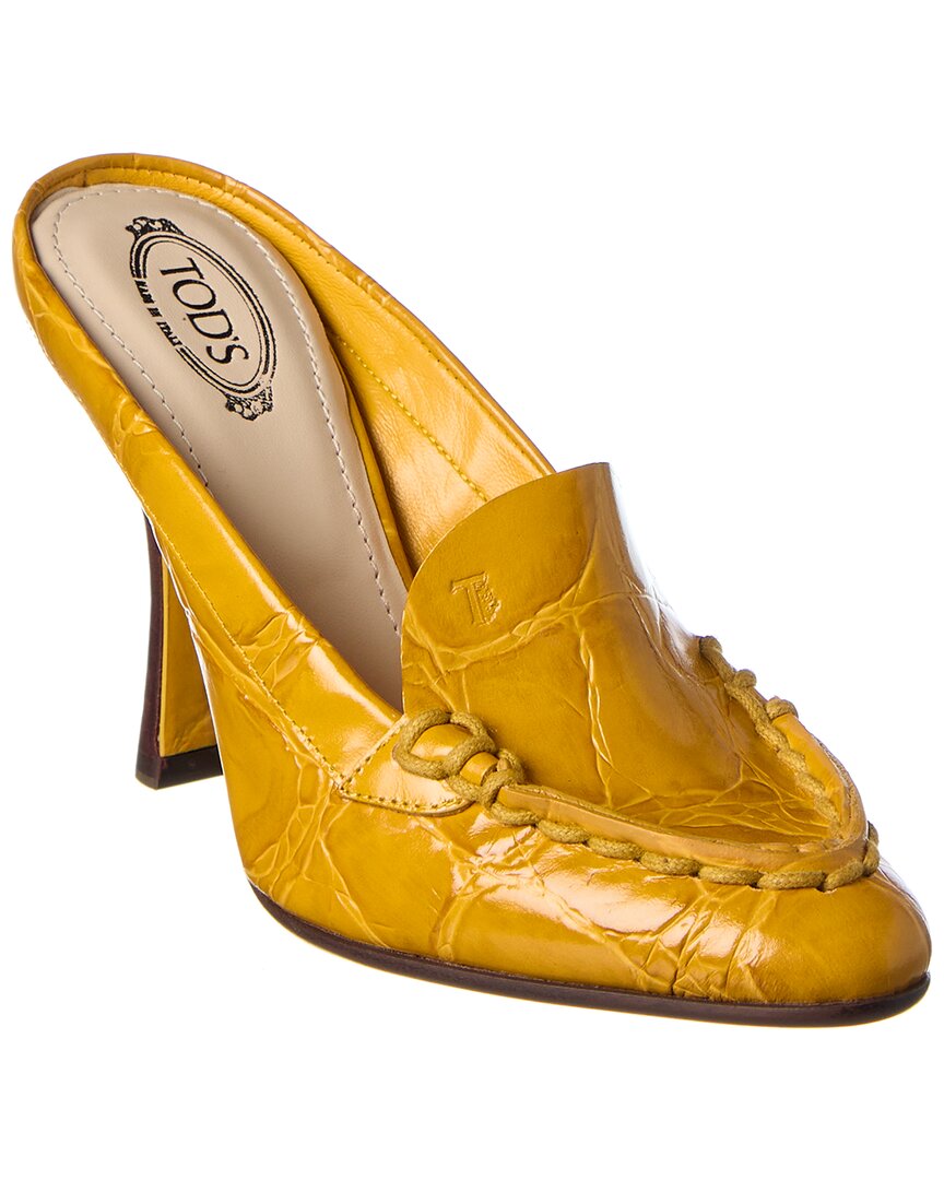 TOD'S モカシン イエロー サイズ38 Tod'S Croc-Embossed Leather Mule – Bluefly