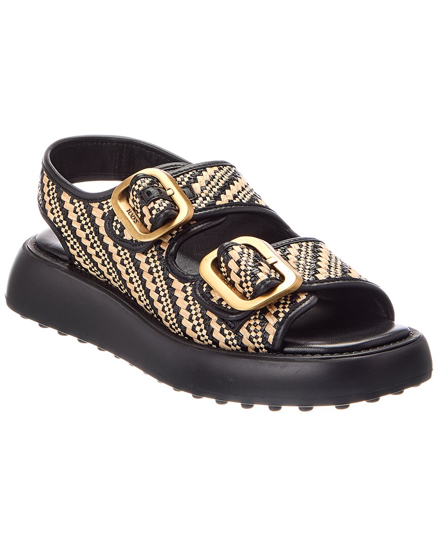 TOD'S ダブルバックルサンダル　ラフィア Tod's Double Buckle Raffia & Leather Flat Sandal – Bluefly