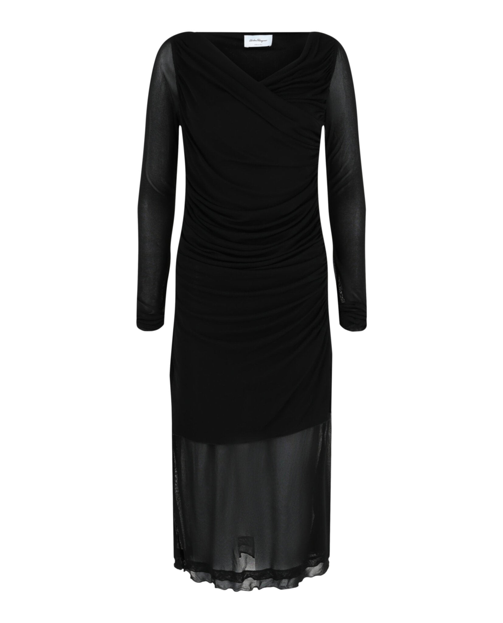 Ferragamo Womens Ruched Long Sleeve Mini Dress, 42 / Black