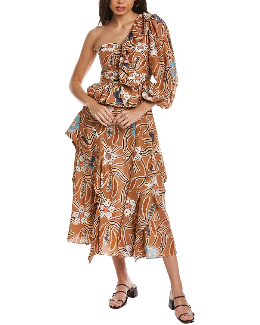Ulla Johnson One-Shoulder Silk Midi Dress, Copper / 6 Ulla Johnson One-Shoulder Silk Midi Dress, Copper / 6