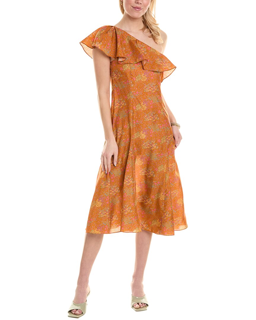 burnt orange silk midi dress Rebecca Taylor Isabelle Silk Midi Dress, Orange / 0