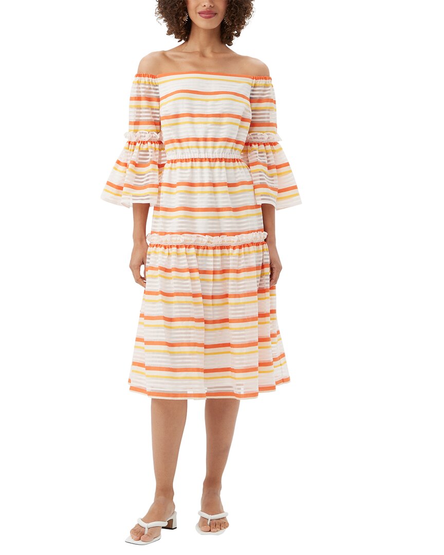trina turk midi dress Trina Turk Womens Mimosa Yellow Sleeveless Tiered Midi Dress Belt Size XL  EUC