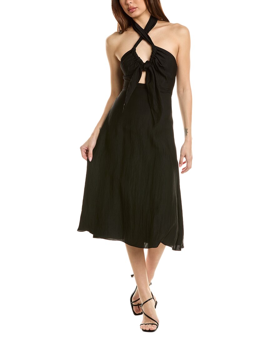 knee length dresses for ladies Sandro Long two tone Tricot midi dress - Black main image 1