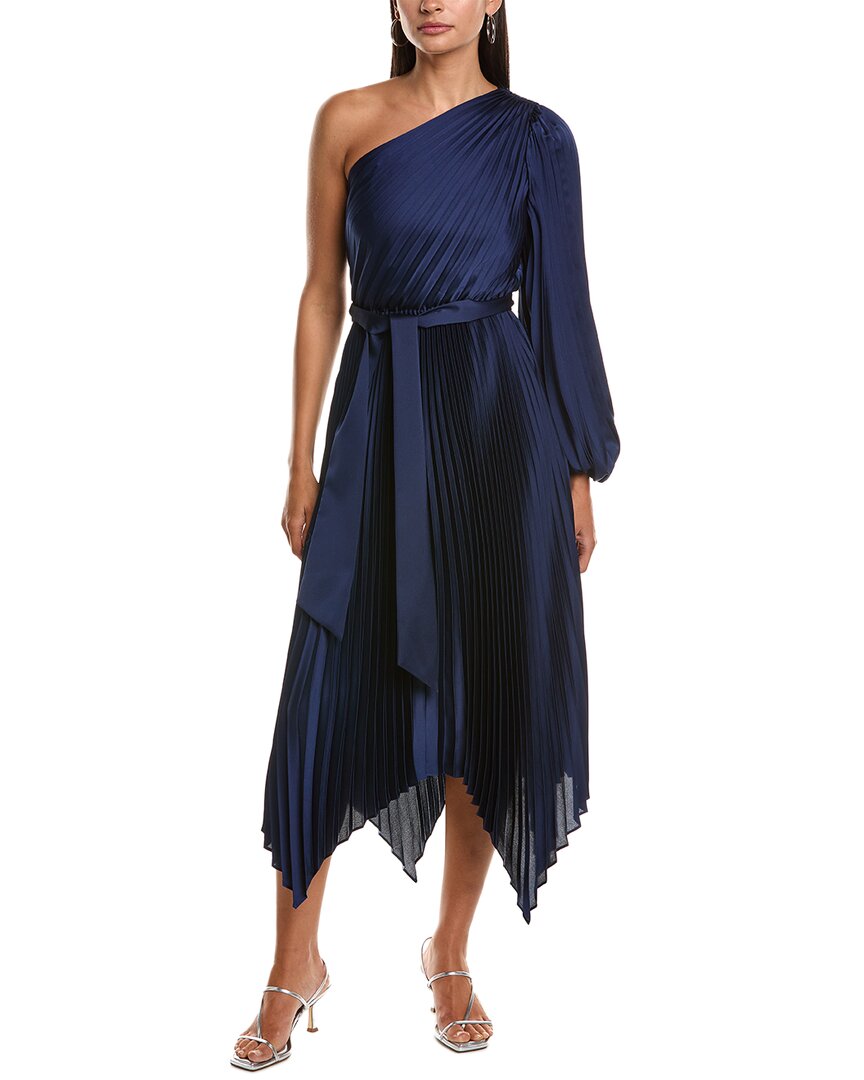 Milly Essi Solid Pleated One-Shoulder Maxi Dress, Blue / 2 Milly Essi Solid Pleated One-Shoulder Maxi Dress, Blue / 2