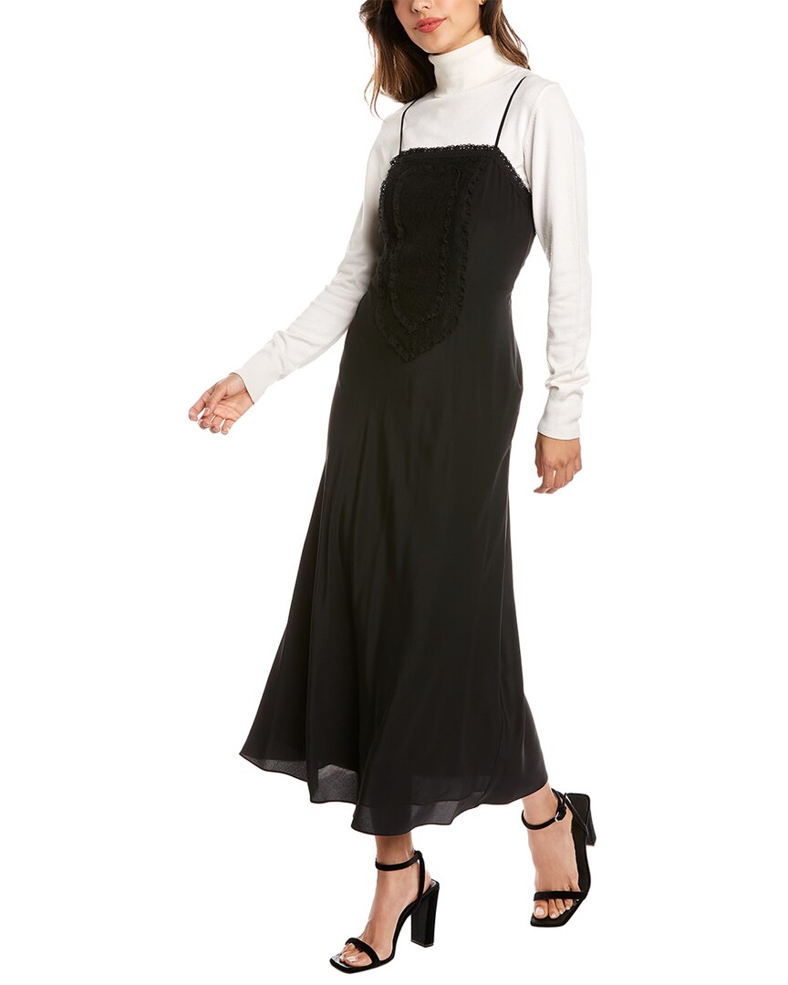 Rebecca Taylor Patchwork Lace Silk Maxi Dress, Black / 2
