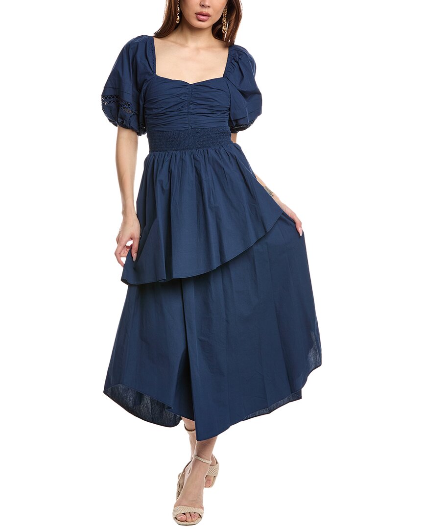Ramy Brook Persephone Poplin Smocked Midi Dress in Spring Navy - XXS Ramy Brook Persephone Poplin Smocked Midi Dress in Spring Navy - XXS