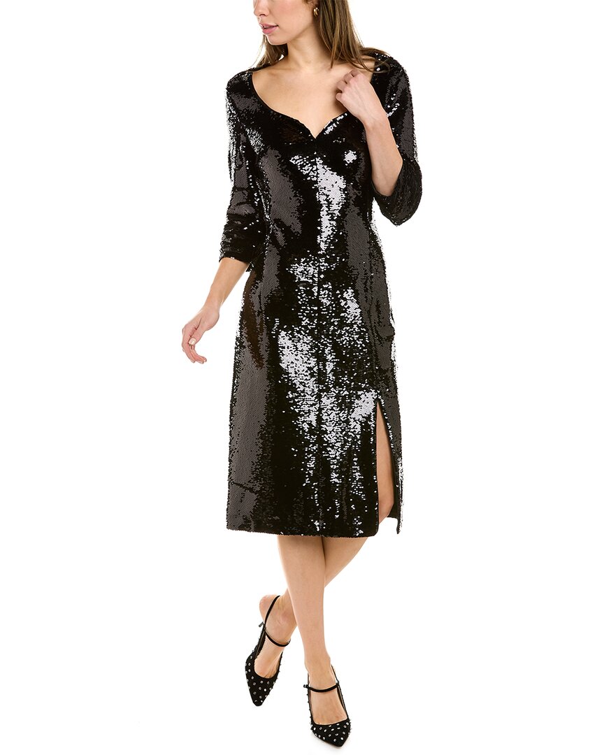 slim fit dress slacks Black Sequin Midi Evening Dress Open Back CHLOE