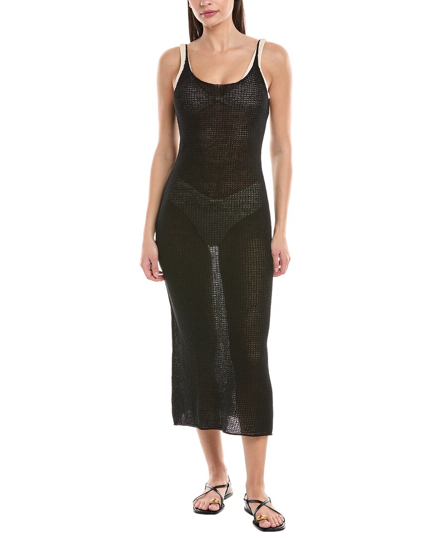 Onia Womens Textured Sweater Scoop Linen Maxi Dress, L, Black