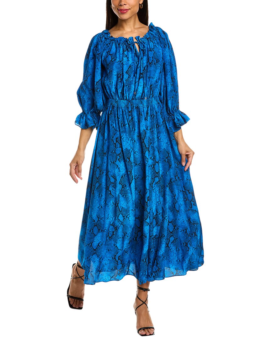 Elie Tahari Off-The-Shoulder Silk Midi Dress - Blue Elie Tahari Off-The-Shoulder Silk Midi Dress - Blue