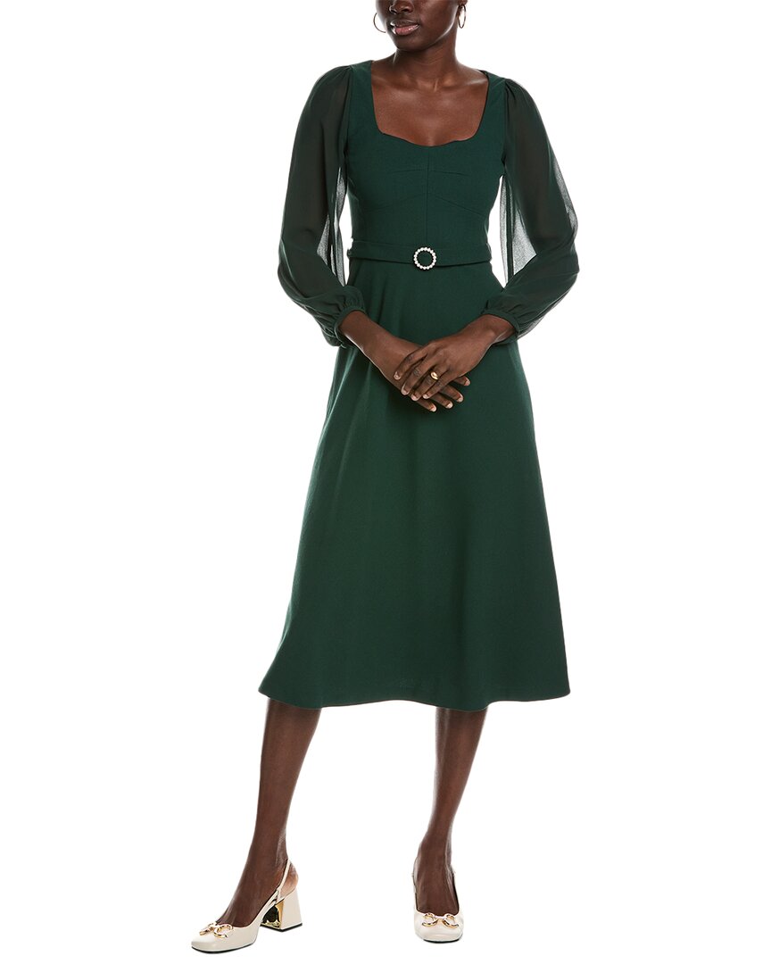 Perdy Green Crepe Sheer Sleeve Dress Pine Grove 4