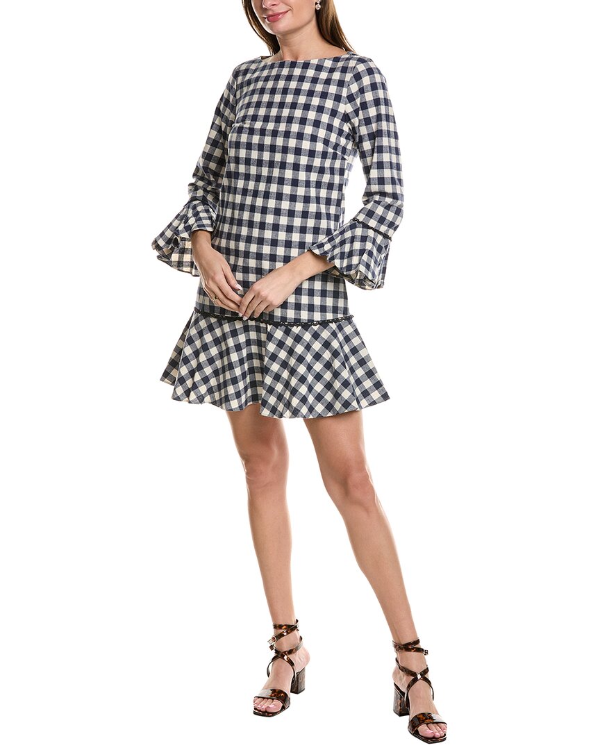 Womens Dresses Blue White Gingham Dress Sail To Sable Womens Ruffle Hem  Mini Dress, L, Navy