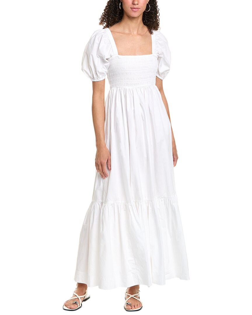 flowy summer dress with sleeves Ganni Poplin Smocked Maxi Dress, White / 34