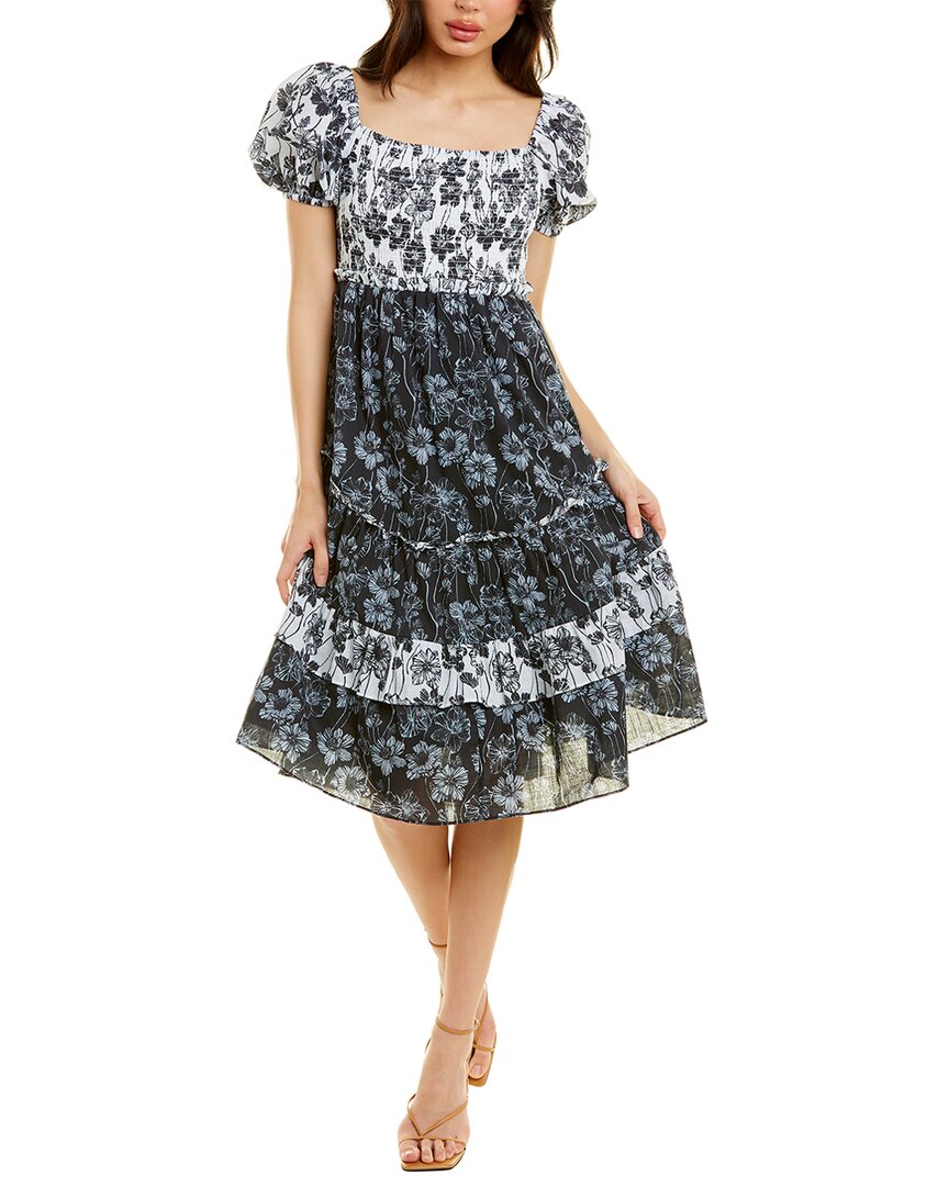 Celina Moon Smocked Midi Dress, Black / Regular 4 (S)