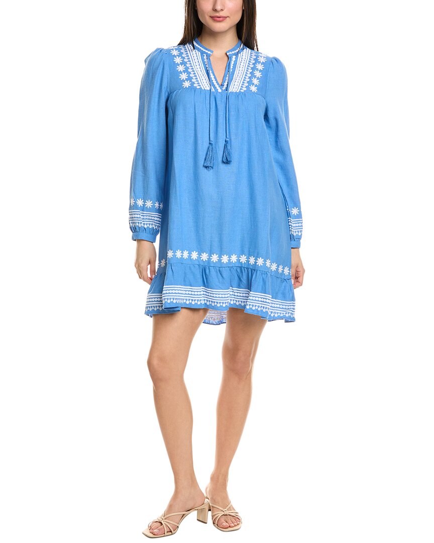 Sail To Sable Embroidered Linen-Blend Mini Dress Bluefly Sail To Sable Embroidered Linen-Blend Mini Dress Bluefly