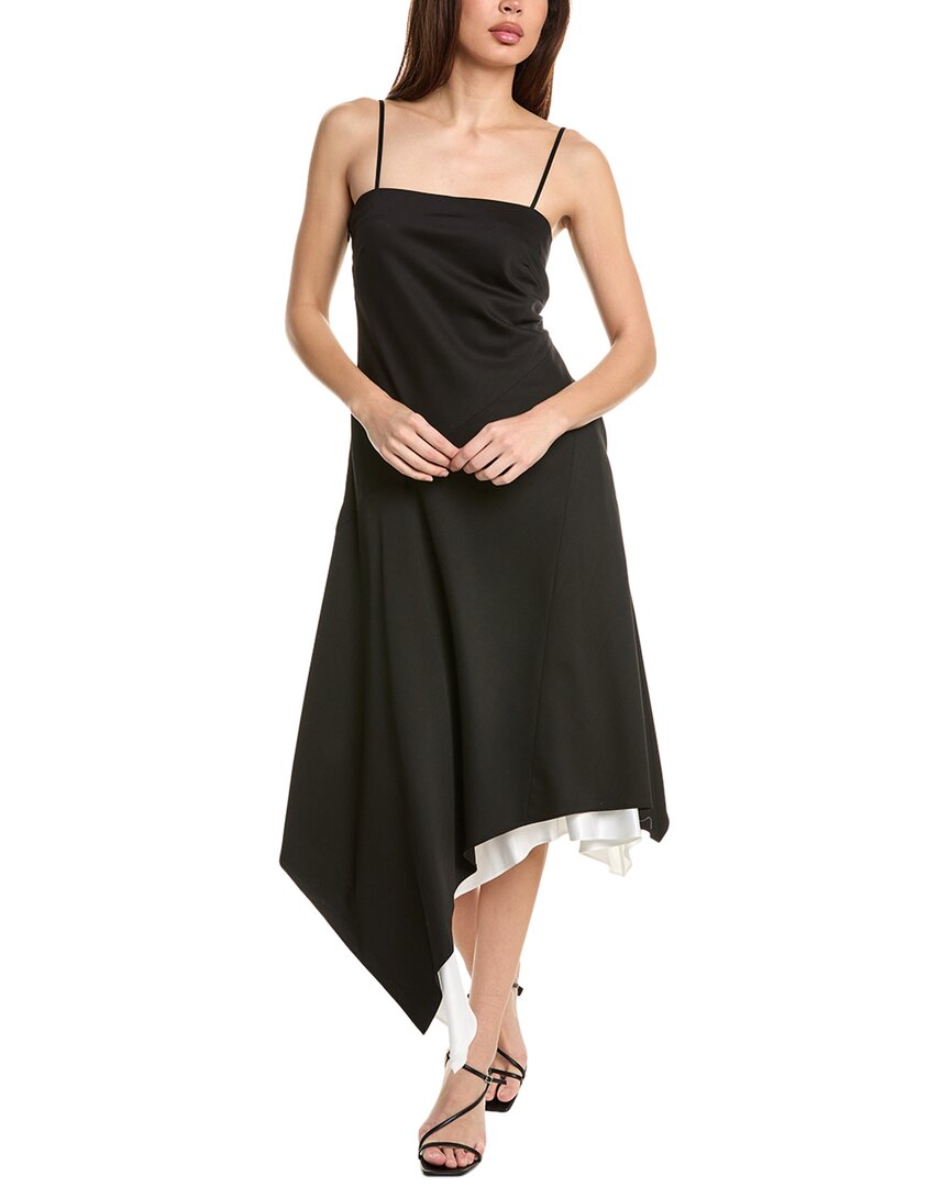 helmut lang off the shoulder dress Helmut Lang Angled Hem Wool Midi Dress, Black / 4