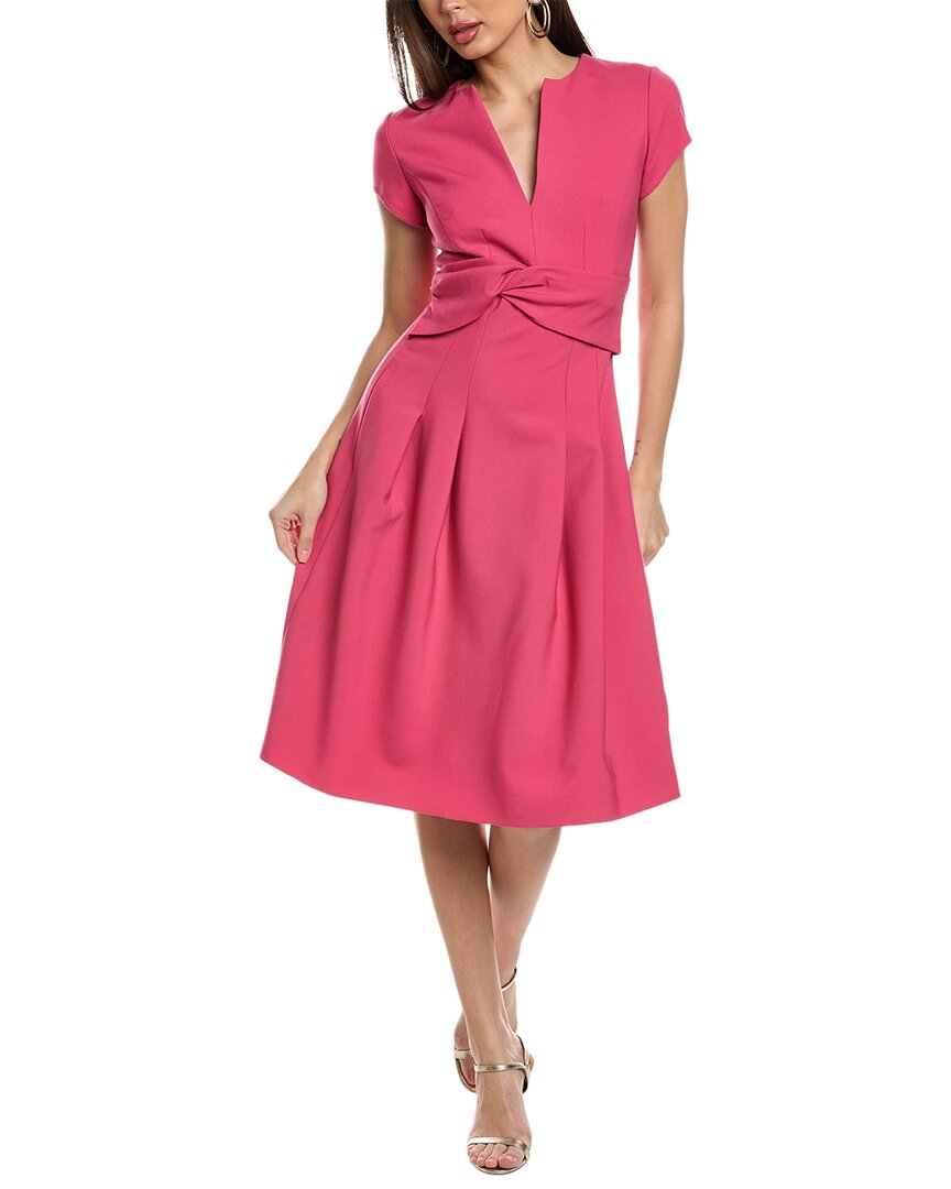 Oscar de La Renta Split Neck Twist Wool-Blend A-Line Dress, Pink / 2 Oscar de La Renta Split Neck Twist Wool-Blend A-Line Dress, Pink / 2