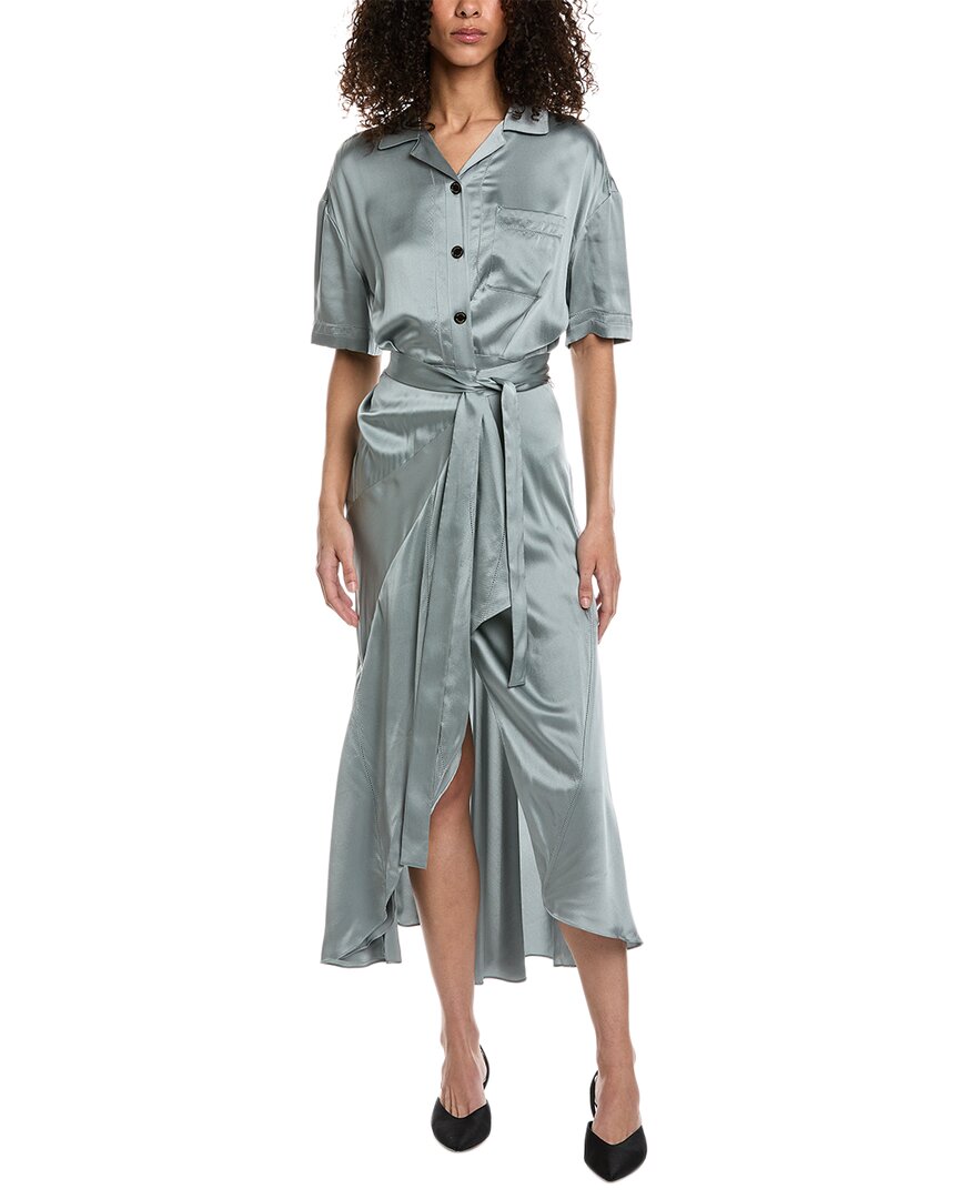 ワンピース Burberry Emily Tie-Waist Silk Shirtdress BURBERRY Ladies Mineral Blue Emily Tie-Waist Silk-Satin