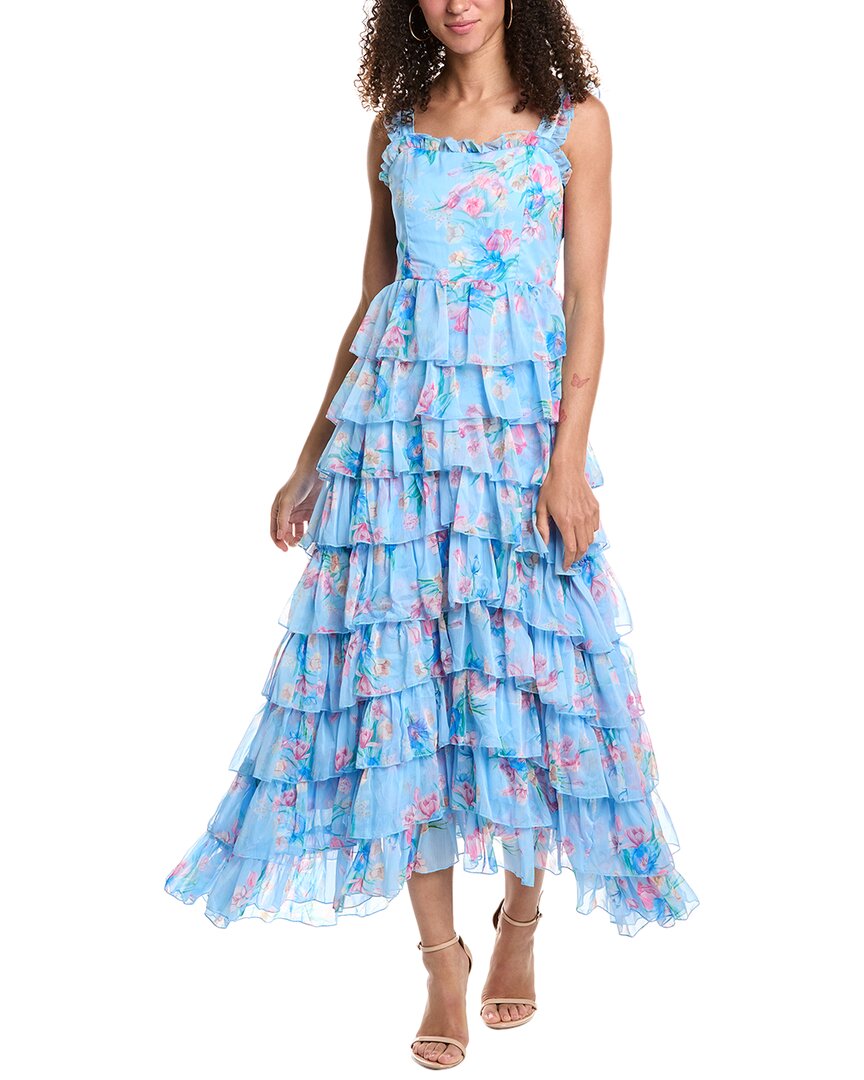 fitted lace wedding dress Beulah Tiered Maxi Dress - Blue