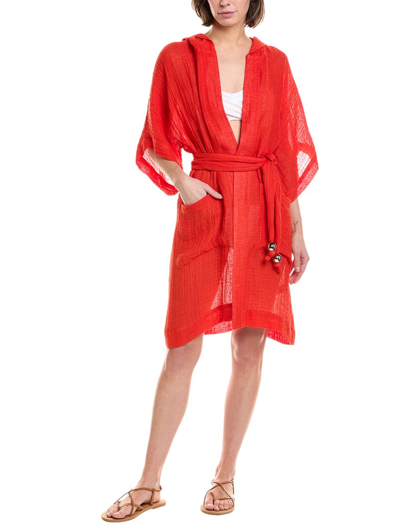 Lisa Marie Fernandez Hooded Linen-Blend Dressing Gown, Red / Regular 2 (XS) Lisa Marie Fernandez Hooded Linen-Blend Dressing Gown, Red / Regular 2 (XS)