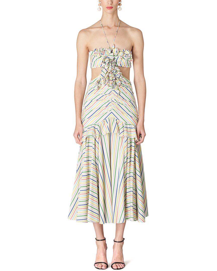 Carolina Herrera Halter Bandeau Ruffled Edge Midi Dress, 10 / Pink