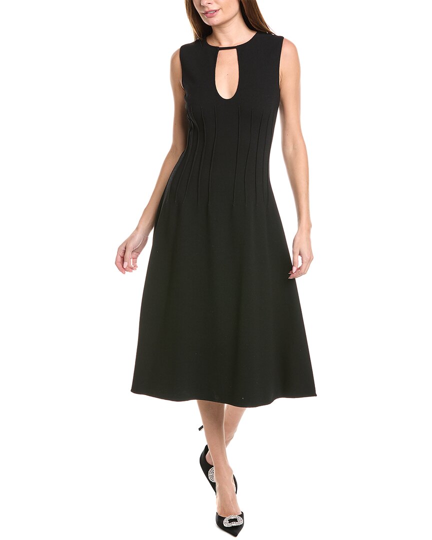 wool blend midi dress Oscar de La Renta Keyhole Seam Detail Silk-Trim Wool-Blend Midi Dress, Black / 2