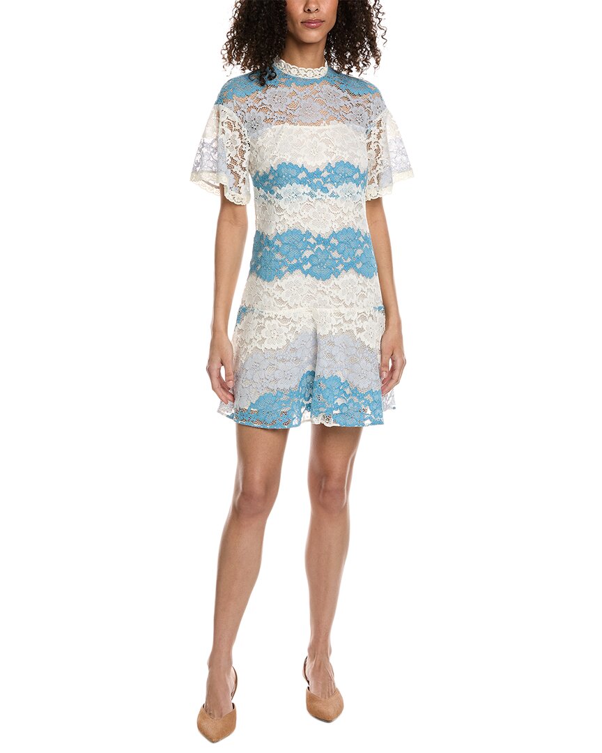 Burberry Floral Lace Dress with Flutter Sleeves , Size: 08, Blue Burberry Floral Lace Dress with Flutter Sleeves , Size: 08, Blue