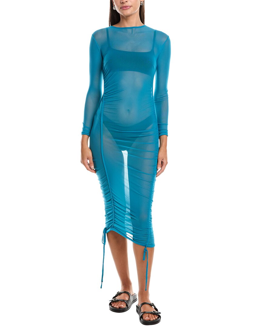 knee length dresses for ladies Royal Blue Mesh Overlay Fitted Midi Dress