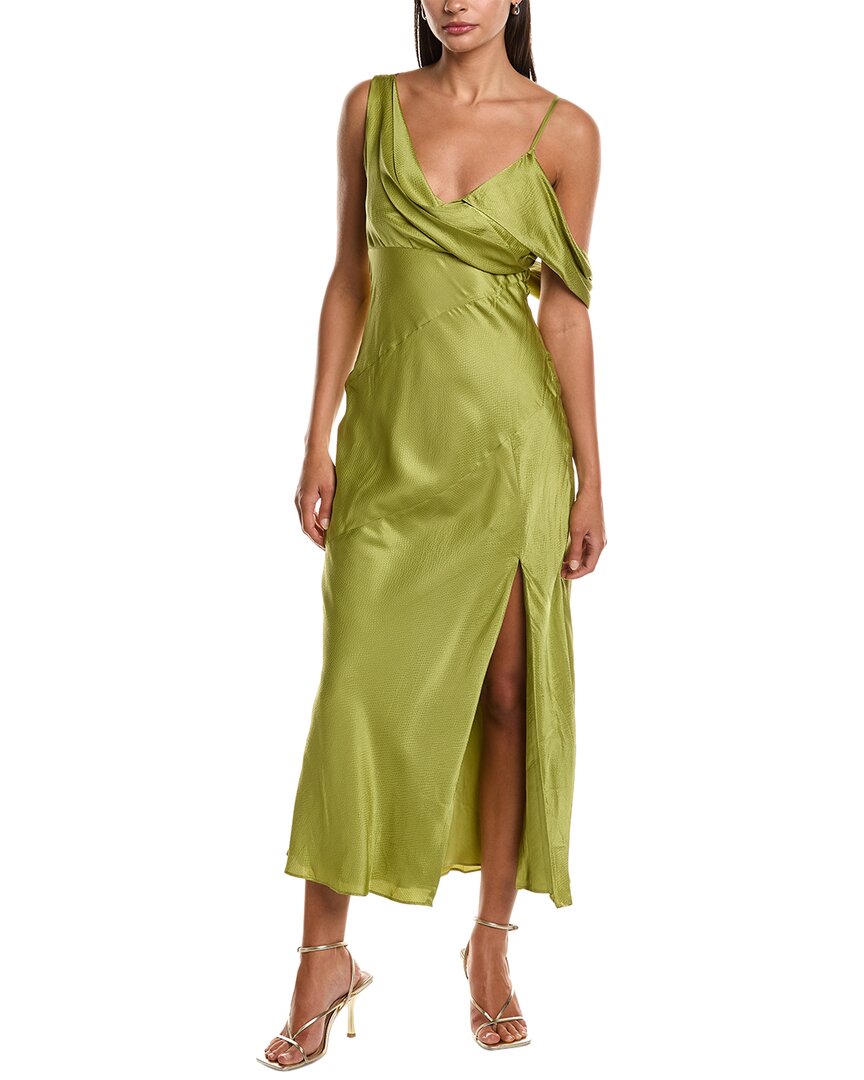 Nicholas Finley Asymmetrical Draped Midi Dress in Green