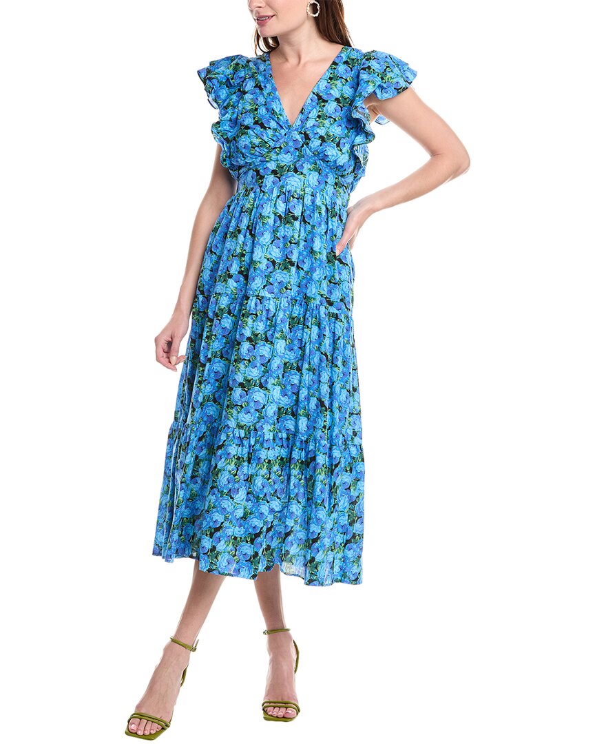 English Factory womens Tiered Midi Dress, xs, Blue