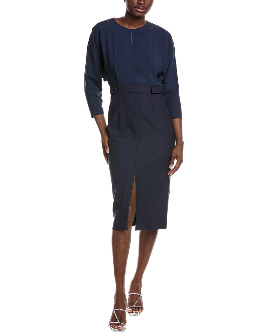 BOSS Women's Mixed-Material Dress With Button-Tab Waist - Blue