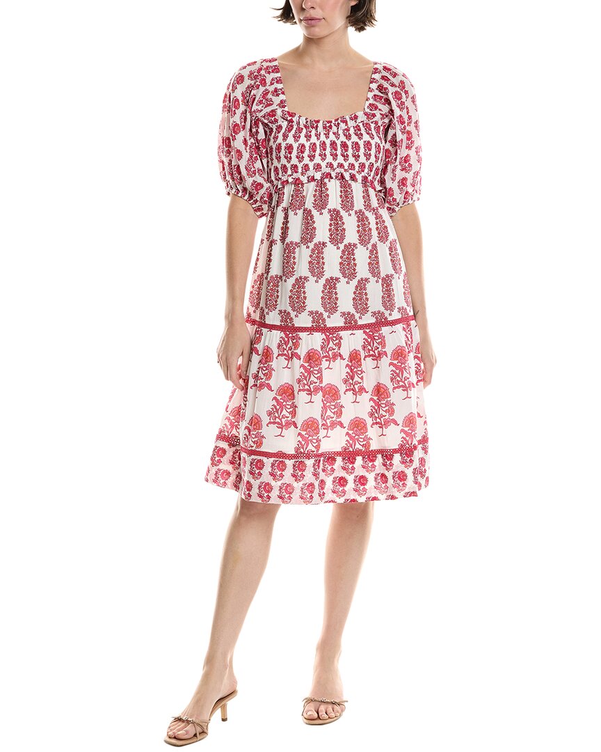open lace back dress Ro’s Garden Tamara Pink Bally Midi Dress – Smocked Cotton Mid-Length Dress with Ruffle and Lace Trim