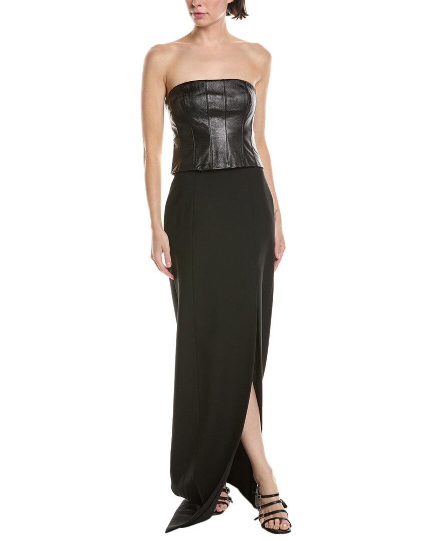cinq a sept leather dress Cinq À Sept Adriana Leather-Trim Midi Dress