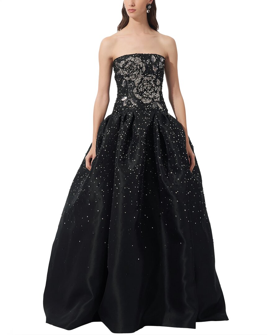 Carolina Herrera Rose Embellished Strapless Drop-Waist Silk Gown