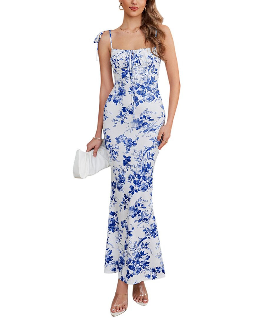 royal blue and white maxi dress Royal Blue Striped Maxi Dress with Paper Bag Waistline