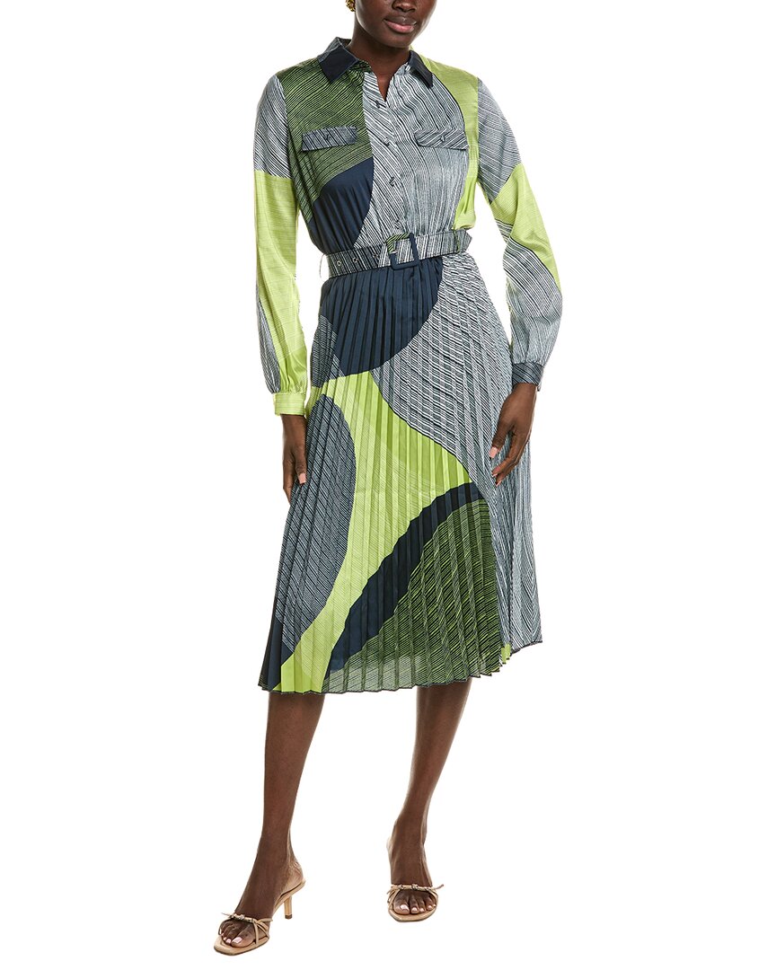 tahari midi dress Tahari Women's Printed Belted Pleated Midi Dress