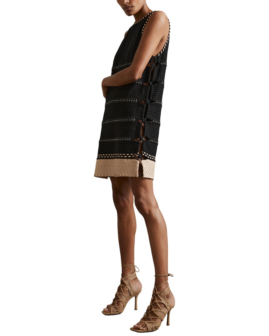 Reiss Lawrence Whipstich Leather-Trim Woven Dress