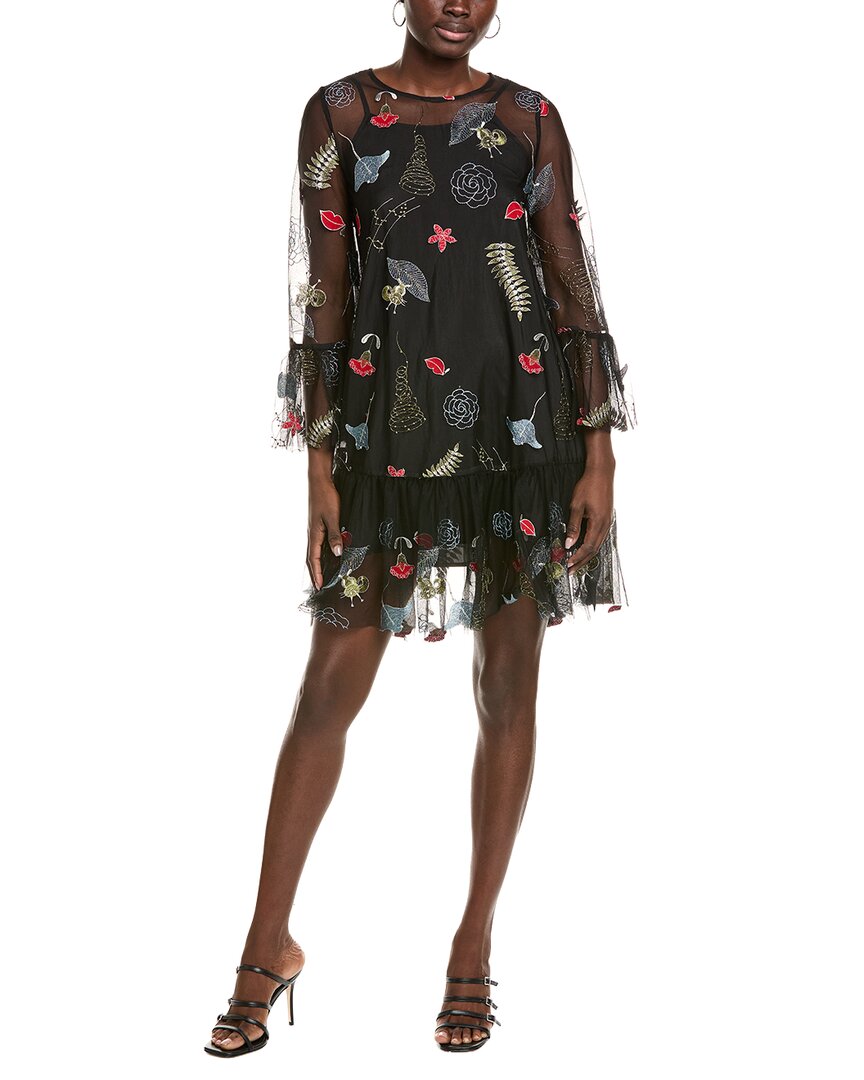 green emerald velvet dress Black Sheer Mesh Yoke Flower Embroidered – Urbanheer main image 0