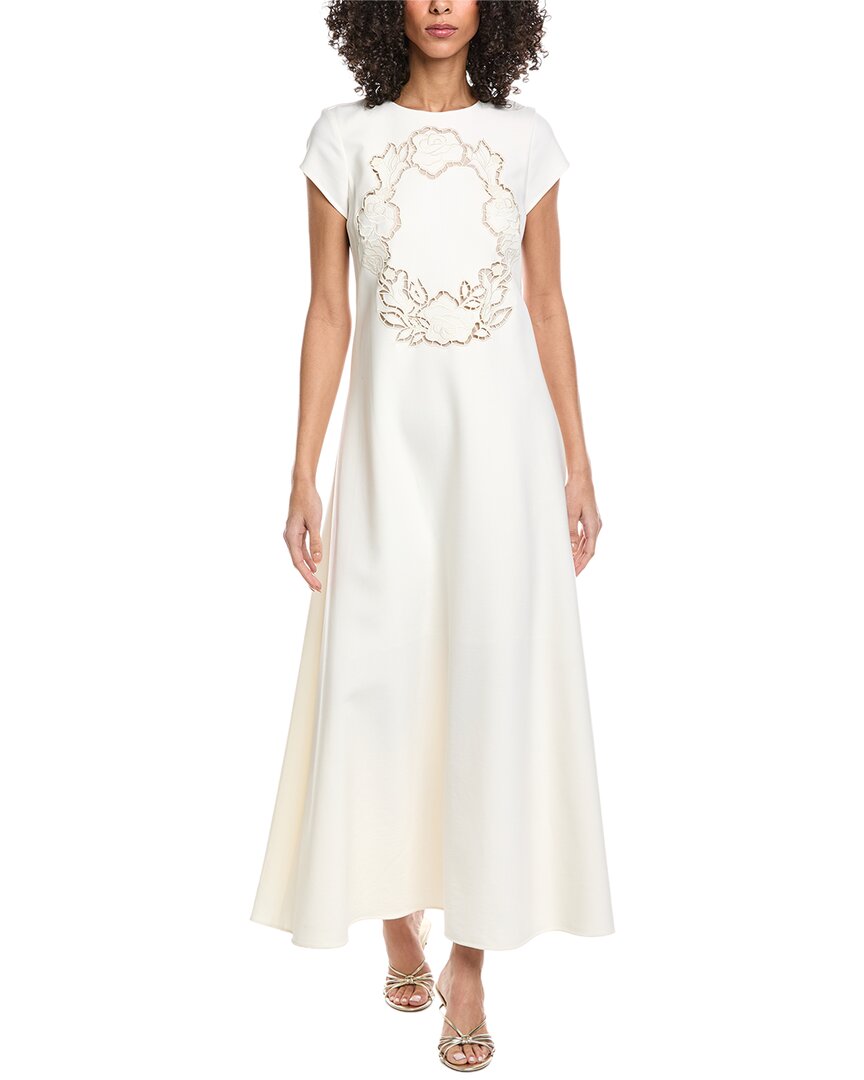 Oscar de La Renta Floral Cut Out Silk-Lined Wool-Blend Maxi Dress