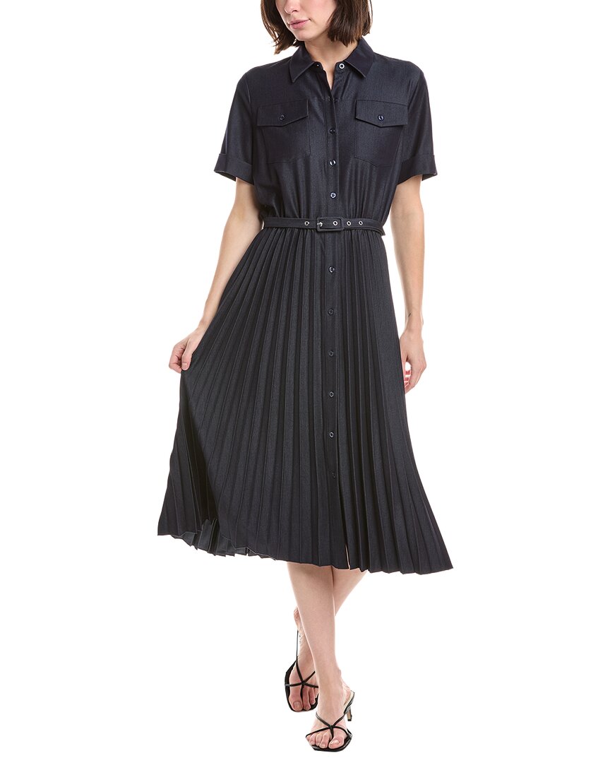 T Tahari womens Pleated Midi Dress, 8, Blue, Women's