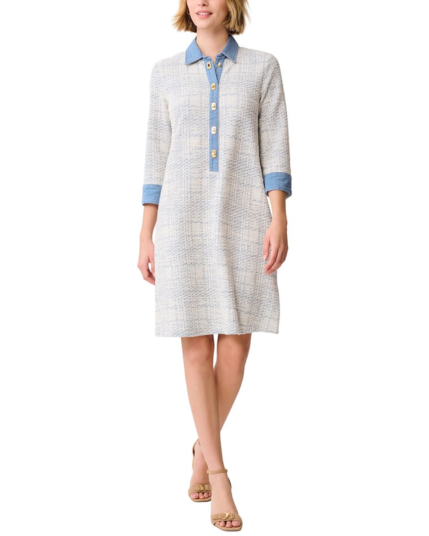J.McLaughlin Women's Bryony Dress in Plaid Jacquard Off White/Light Blue, Size Small | Cotton/Elastane J.McLaughlin Women's Bryony Dress in Plaid Jacquard Off White/Light Blue, Size Small | Cotton/Elastane