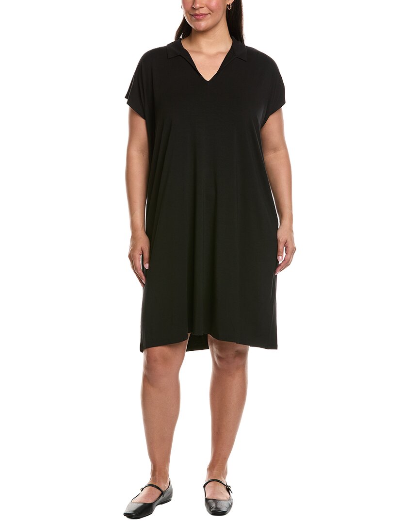 Eileen Fisher Plus Size V-Neck Short-Sleeve Fine Lyocell Jersey Dress, Black, Women's, 3X