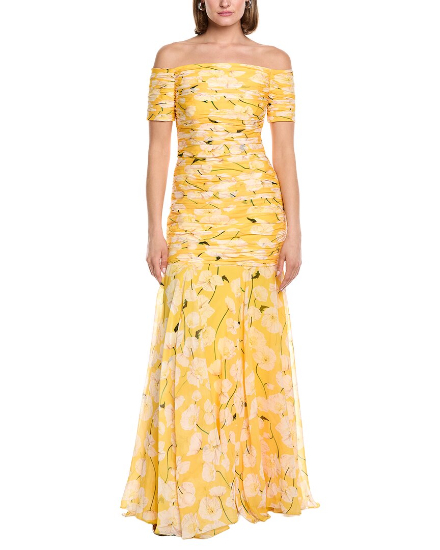 carolina herrera formal dresses Printed Silk Gown Buttoned back back slit and an Colour:floaty blue Off the Shoulder Burgundy