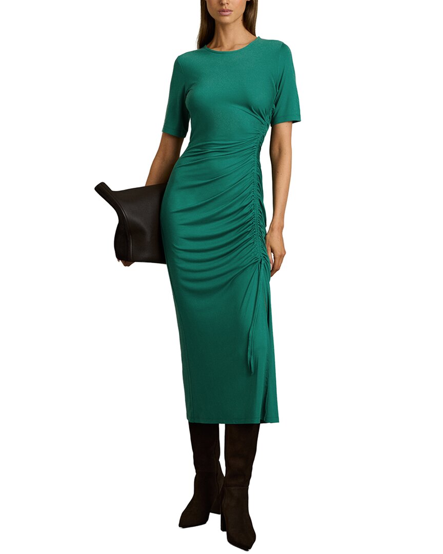 reiss formal dresses Green Rose Ruched Jersey Midi Dress 2 Womens Retail 6.13