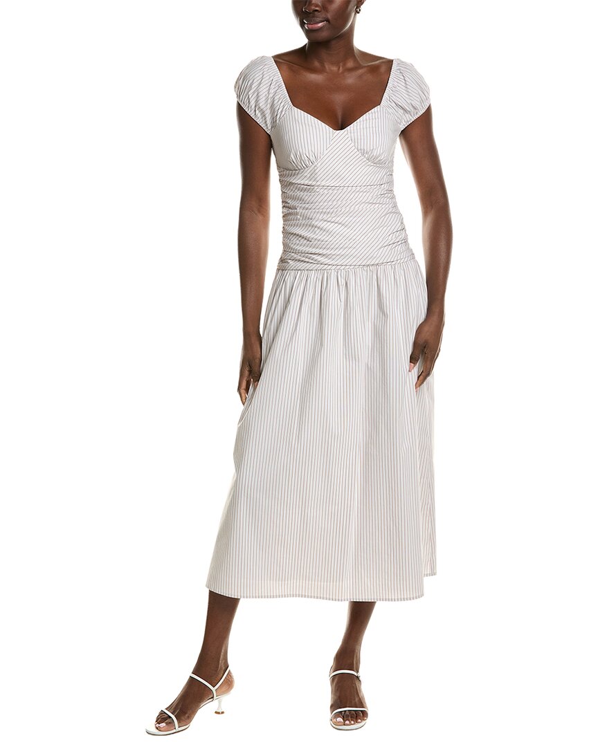 Wayf Ruched Waist Midi Dress | Stripe | Size S