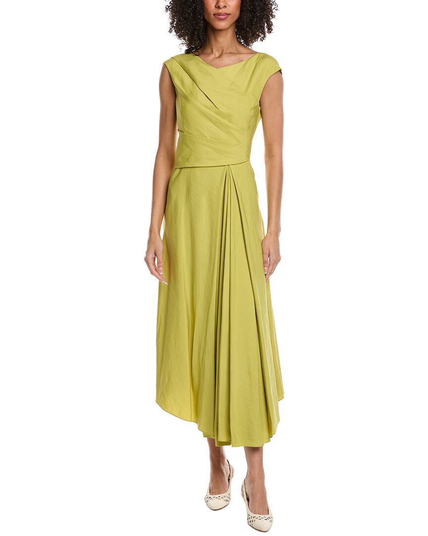 Lafayette 148 New York Silk Linen Drape Front Asymmetric Dress - Chartreuse