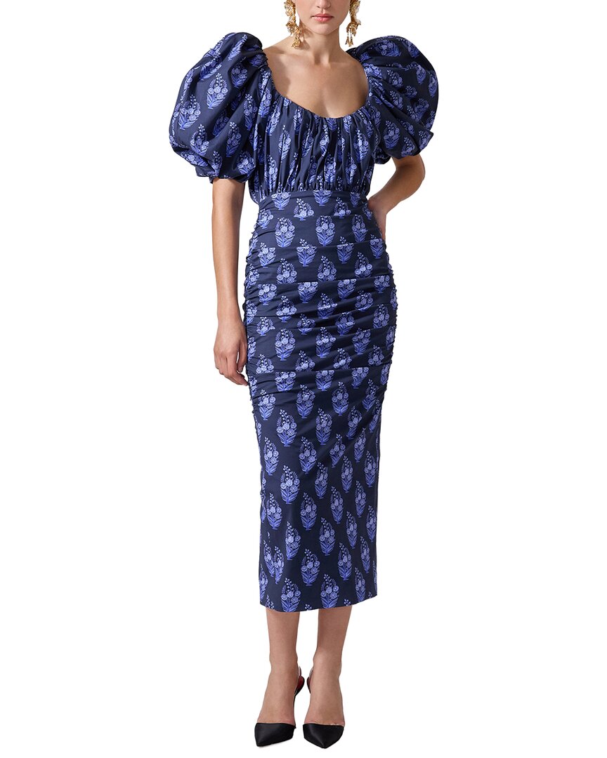 carolina midi dress Carolina Herrera Puff Sleeve Gathered Midi Dress – Bluefly