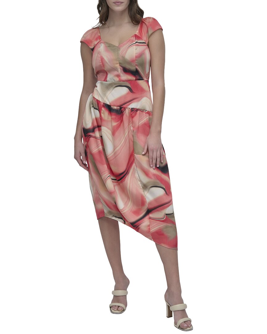 Dkny womens Printed Asymmetrical Dress, 0, Women's, Red