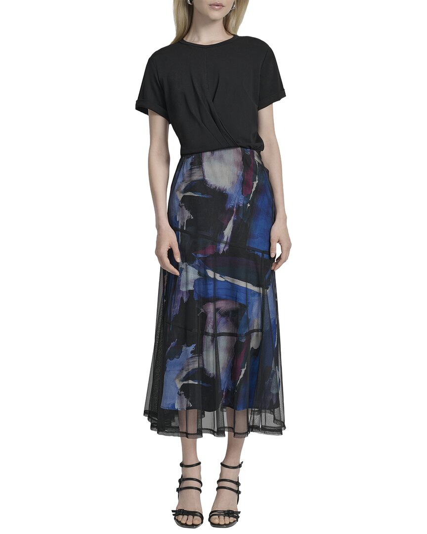 dkny blue midi dress DKNY Women's Print Skirt Mixed Media Dress - Blue